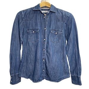 MCS Studded Shoulder Denim Shirt Wester Button Down Chambray Top Women’s
